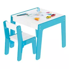 Conjunto Mesa Cadeirinha Infantil Em Madeira Azul Junges 991