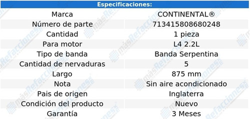 Banda Serpentina 875 Mm Saturn Ion L4 2.2l 03-06 Continental Foto 8