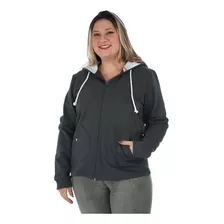 Casaco Plus Size Feminino Moletom Com Capuz Estampado Chumbo