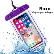 Capinha Bag Aquática Para Celular Prova D'água Universal + Cor Roxo