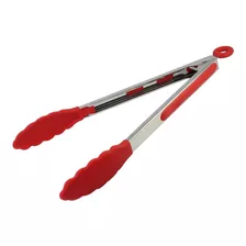 Pinça Pegador Culinário Silicone 25cm Multiuso Fritura Salad Cor Vermelho