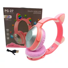 Fone De Ouvido Bluetooth Led Orelha Gato Luz Headphone