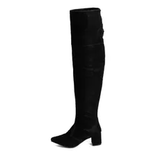 Bota Over The Knee Cano Longo Couro Camurcina Salto Grosso 