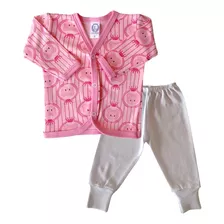 Kit 2 Peças - Casaco Estampado + Calça Lisa Bebê Algodão