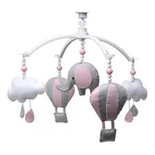 Móbile Musical Bebe Berço Elefante Balão Rosa Balão Nuvem