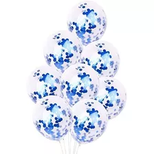 Globos Latex 12puLG Transparentes Confeti Azul X5 Unidades