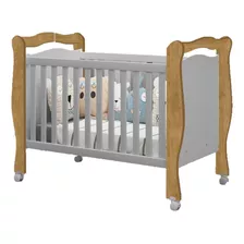 Berço Alvin 100% Mdf Com Rodízios Nature/cinza Infantil