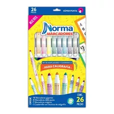 Set De Marcadores Y Cuadernillo Para Caligrafia Norma 26pzs