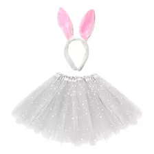 Tiara Com Led + Saia Tule Fantasia Infantil Coelhinha Páscoa