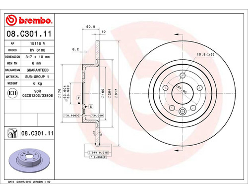 Un Disco Solido Tras Range Rover Evoque Brembo 16/17 Foto 2