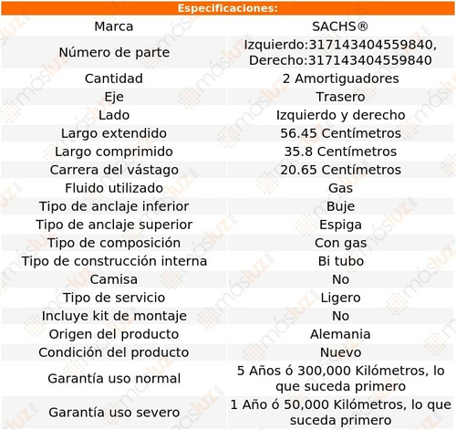 2- Amortiguadores Gas Traseros Tts Quattro 2010/2013 Sachs Foto 2