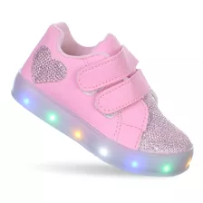 Tenis Sapato De Menina Infantil Feminino Rosa De Led Pisca