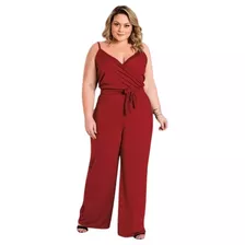 Macacão Feminino Plus Size Pantalona Elegante Alça Vermelho 