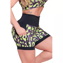 Short Fitness Feminino Estampado Cintura Alta Com Bolsos