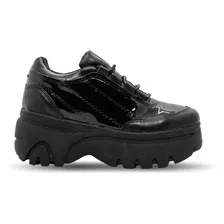 Zapatillas Altas De Mujer Cuero Eco Bym Shoes Negro Charol