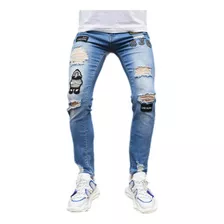 Jeans Bordados Hombre Pantys Elásticos Rotos [u]