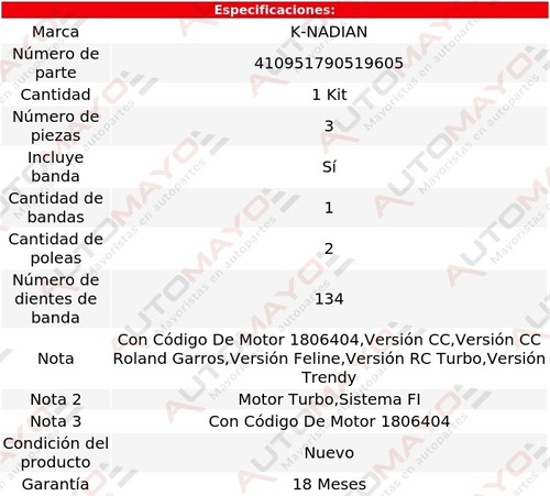 Kit De Distribucion K-nadian Peugeot 207 L4 1.6l 08-14 Foto 3