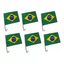 Kit 6 Bandeira Brasil Tecido Haste P/ Vidro Carro 30x45 Cm 