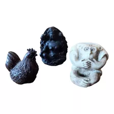 Estatuetas Oriental Miniatura Netsuke Galinha Macaco E Deusa