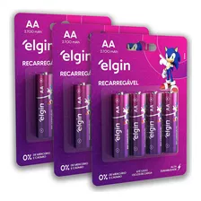 12 Pilhas Baterias Aa 2700mah Elgin Recarregável 3 Cartelas