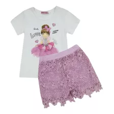 Short Y Playera De Niña, Conjunto Infantil De Moda.