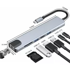 Adaptador Hub Usb C 8 En 1 Usb 3.0 Hdmi 4k Mac iPad Laptop