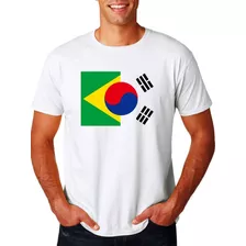 Camiseta Adulto Bandeira Brasil Coréia Do Sul Koreia K-pop