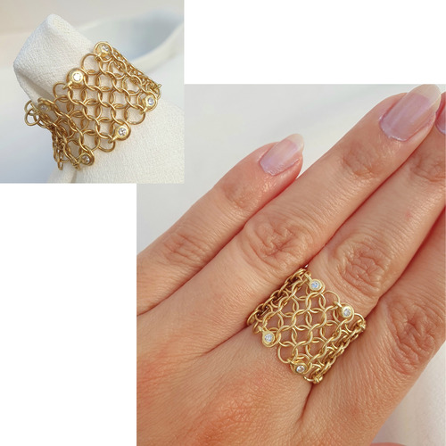 Anel Grife Hstern Trama Com Diamantes De Ouro 18k 750 Amarelo 20