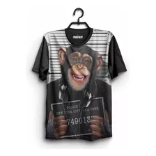 Camisa Camiseta Masculina Estampada Full Print Macaco Preso