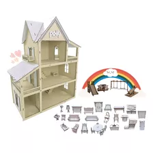 Casinha De Boneca Grande+ 30mini Moveis + Parquinho Oferta