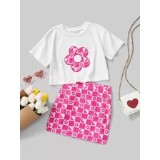 Conjunto Infantil Menina Flor Rosa Saia