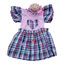 Conjunto Bebê Menina Xadrez Festa Junina Caipira 3 A 7 Meses