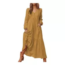 Vestido Holgado De Manga Larga Hippie De Moda India