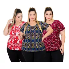 Kit 3 Camiseta Plus Size Para Idosa Confortavel Liganete