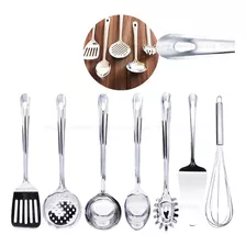 Jogo Utensílios Cozinha Em Aço Inox Kit 7 Peças Conjunto