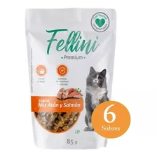 6 X Alimento Húmedo Gato Fellini Mix Atún Y Salmón 85gr. Np