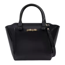 Bolsa Tote Petite Jolie Pj3939 Design Liso De J-lástic Preta Com Alça De Ombro Preta Alças De Cor Preto E Ferragens Metal