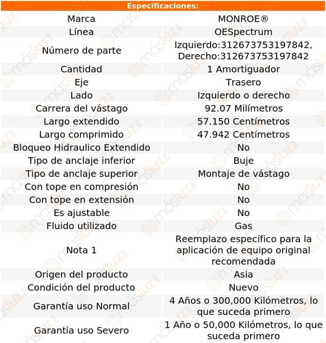 (1) Amortiguador Tra Oespectrum Gas Der O Izq Clk500 03/06 Foto 2