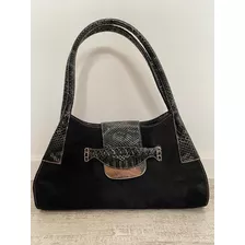 Cartera Negra Tropea Cuero Y Gamuza 