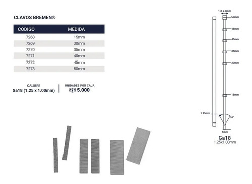 Clavo Para Clavadora Neumatica 35 Mm X 5000u Calibre 18 F50 Dgm 88.9 Cm