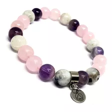 Pulsera Espiritu Sereno Piedra Luna Cuarzo Rosa Y Amatista