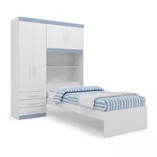 Guarda Roupa De Solteiro Azul Com Cama Baú Cabeceira Av Fg