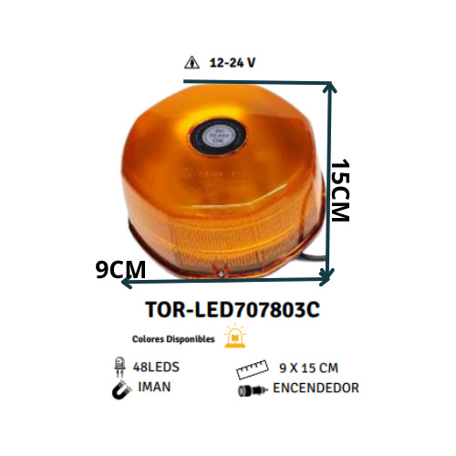 Torreta 48 Led Ambar Encendedor Imn 12v A 24v  Foto 7