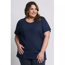 T-shirt Feminina Plus Size Malha Algodão Estampada Happines