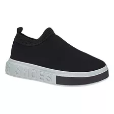 Tênis Feminino Casual Plataforma Sneaker Slip On Meia Preto