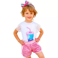 Conjunto Social Infantil Menina Estampa Picolé Short Camiset