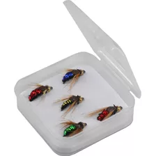 Set De 5 Señuelos De Pesca Tipo Mosca Real + Caja 