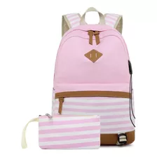 Mochila Escolar Leve Saída Usb Masculina Feminina Estojo Cor Rosa