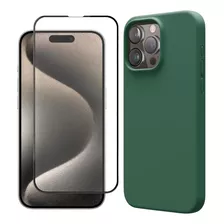 Forro Case Silicone + Vidrio Premium Para iPhone