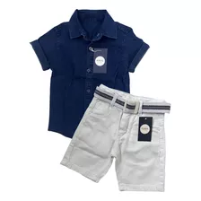 Kit 2 Peças Camisa Jeans Bermuda Branca Tamanho 1 2 3 Anos